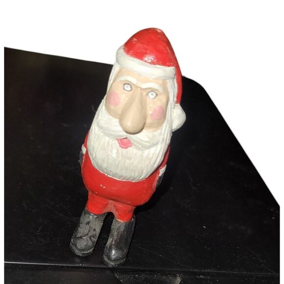 3" Vintage Homemade Wood Carved Big Nose Santa - Picture 5 of 16